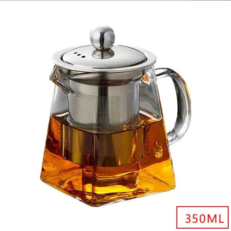Théière en Verre Borosilicate avec Infuseur Design Cubique - 350ML