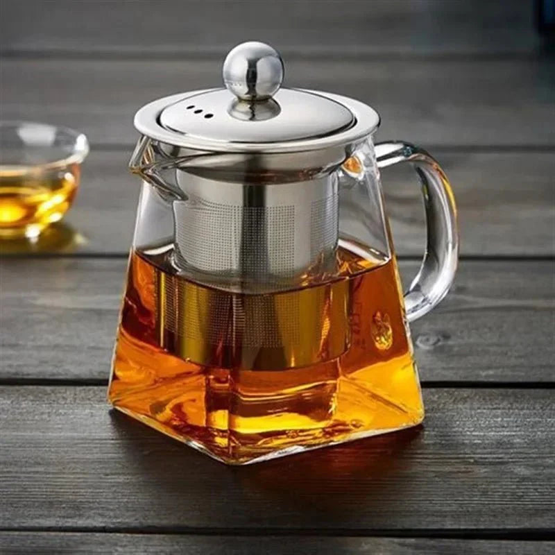 Théière en Verre Borosilicate avec Infuseur Design Cubique - 350ML