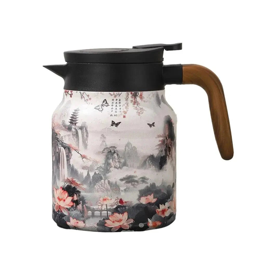 Théière Isotherme 1L en Inox Double Paroi Design Floral Vintage - A
