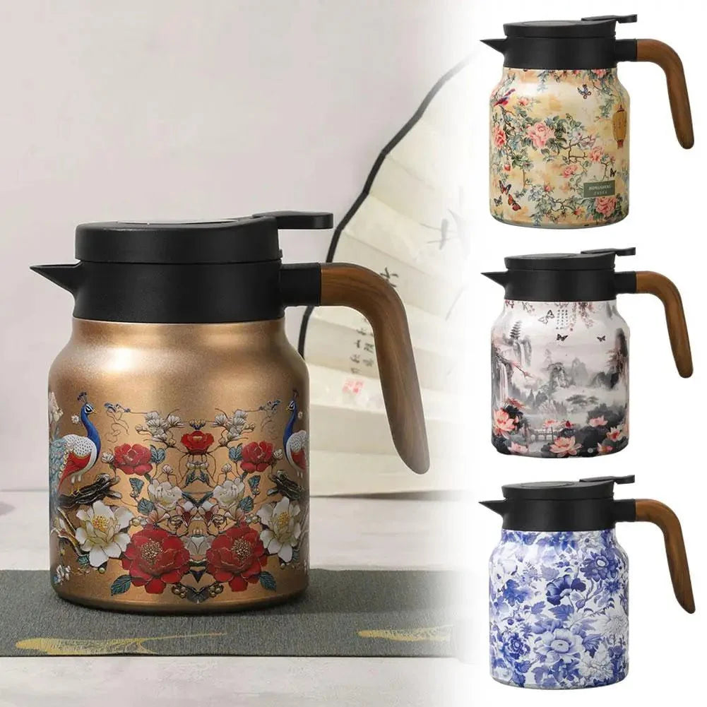 Théière Isotherme 1L en Inox Double Paroi Design Floral Vintage - A