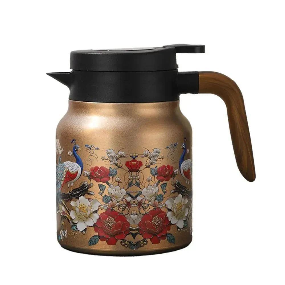 Théière Isotherme 1L en Inox Double Paroi Design Floral Vintage - A