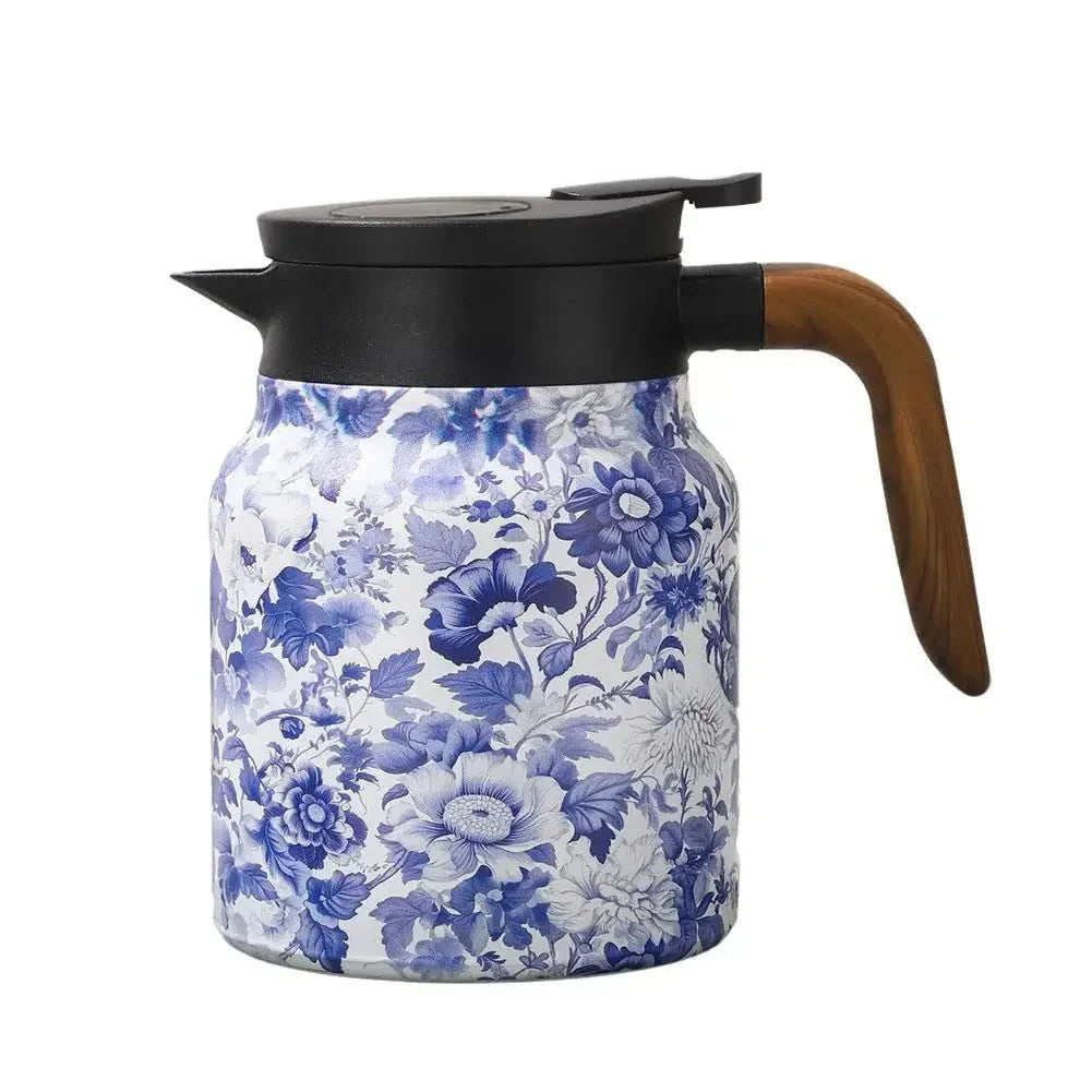 Théière Isotherme 1L en Inox Double Paroi Design Floral Vintage - D