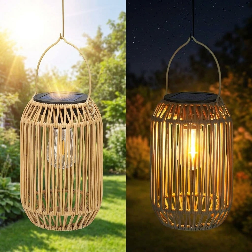 Lanterne LED Solaire Bambou Extérieur