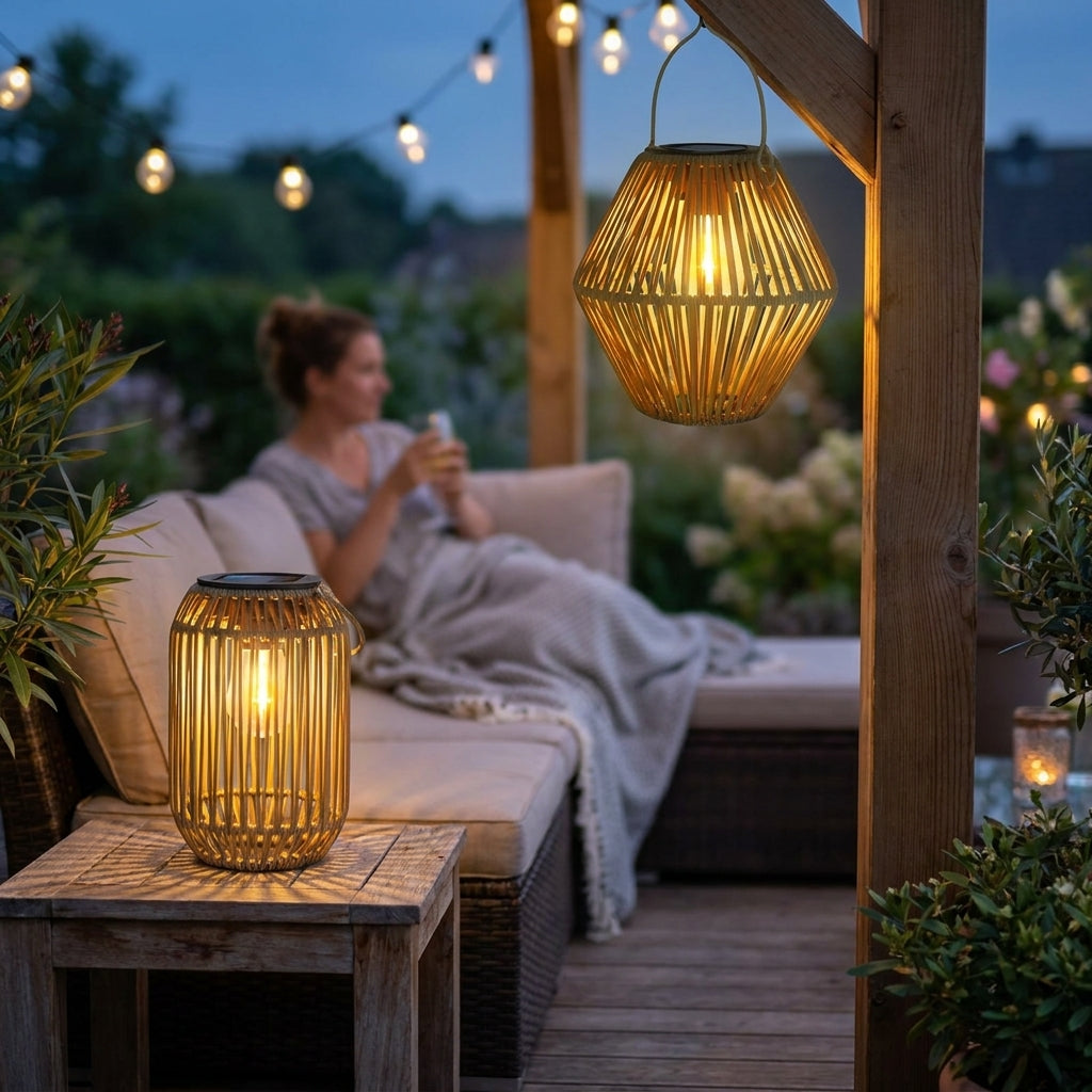 Lanterne LED Solaire Bambou Extérieur
