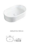 Vasque à Poser en Céramique Blanche Finition Cannelée Salle de Bain - Ovale