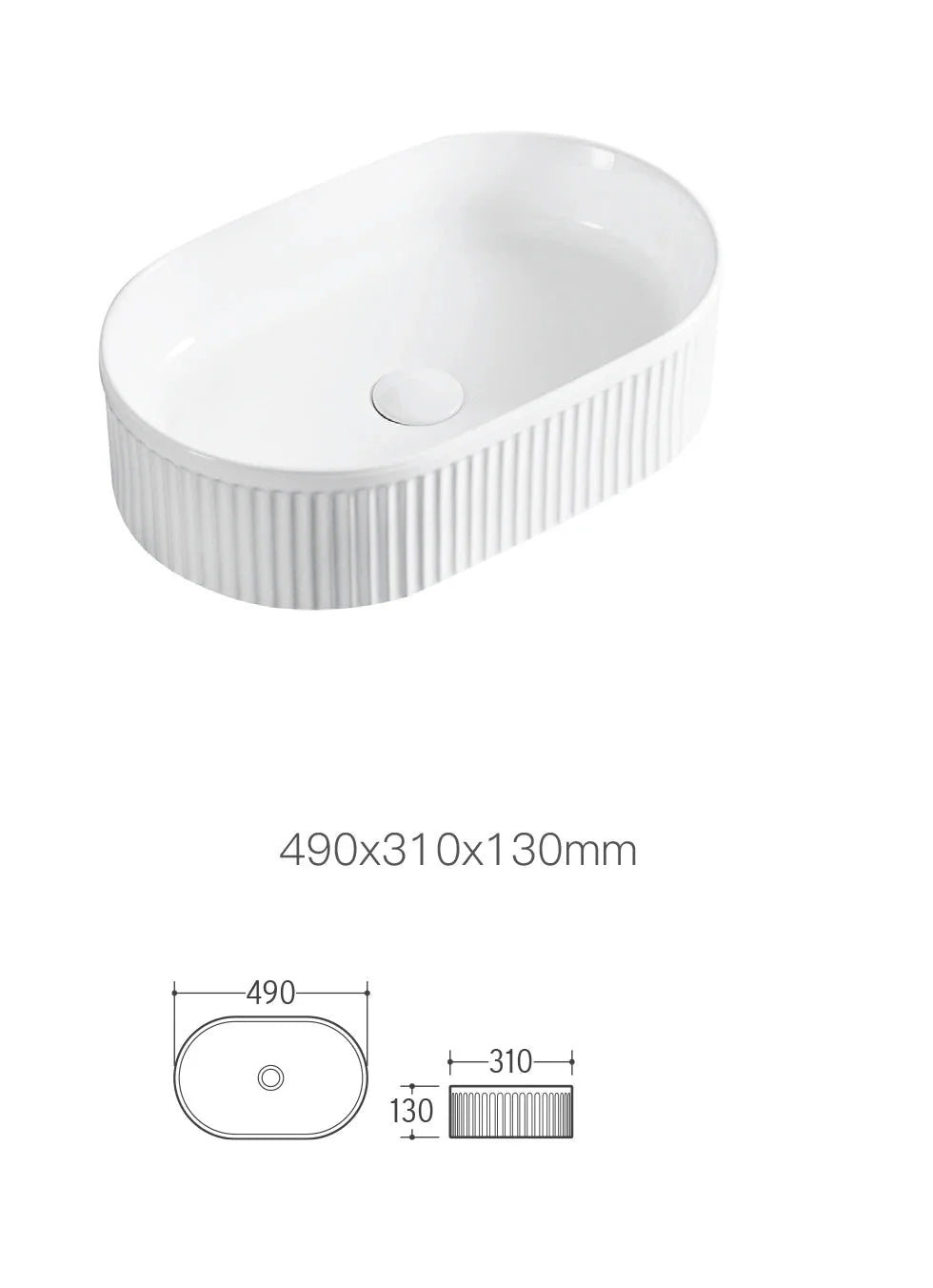 Vasque à Poser en Céramique Blanche Finition Cannelée Salle de Bain - Ovale