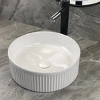 Vasque à Poser en Céramique Blanche Finition Cannelée Salle de Bain - Rond