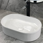 Vasque à Poser en Céramique Blanche Finition Cannelée Salle de Bain - Rond