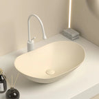 Vasque à Poser Ovale en Céramique Salle de Bain - Beige