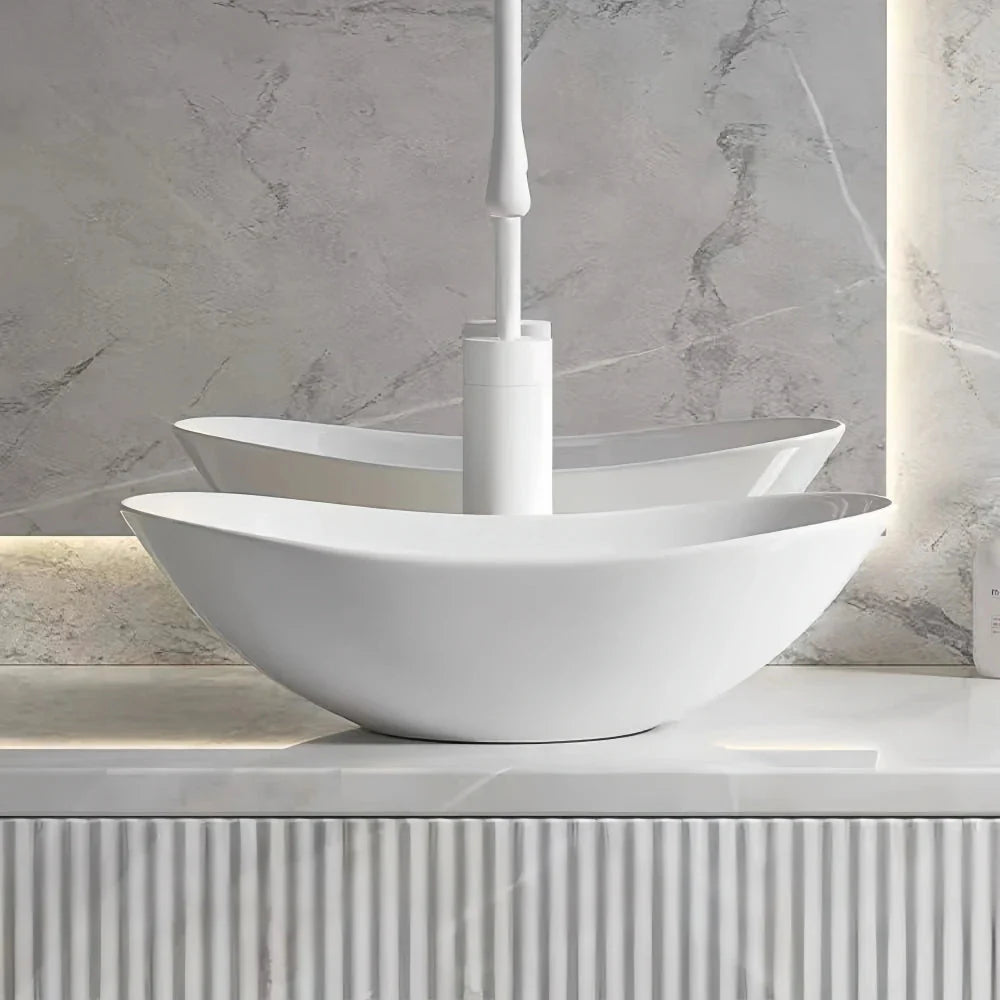 Vasque à Poser Ovale en Céramique Salle de Bain - Blanc