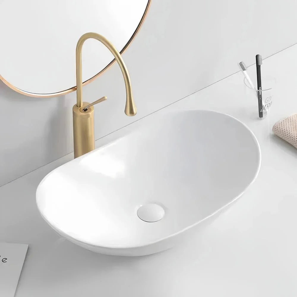 Vasque à Poser Ovale en Céramique Salle de Bain - Blanc