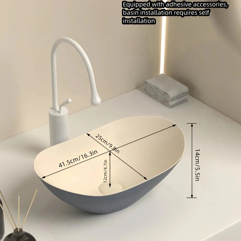 Vasque à Poser Ovale en Céramique Salle de Bain - Gris beige