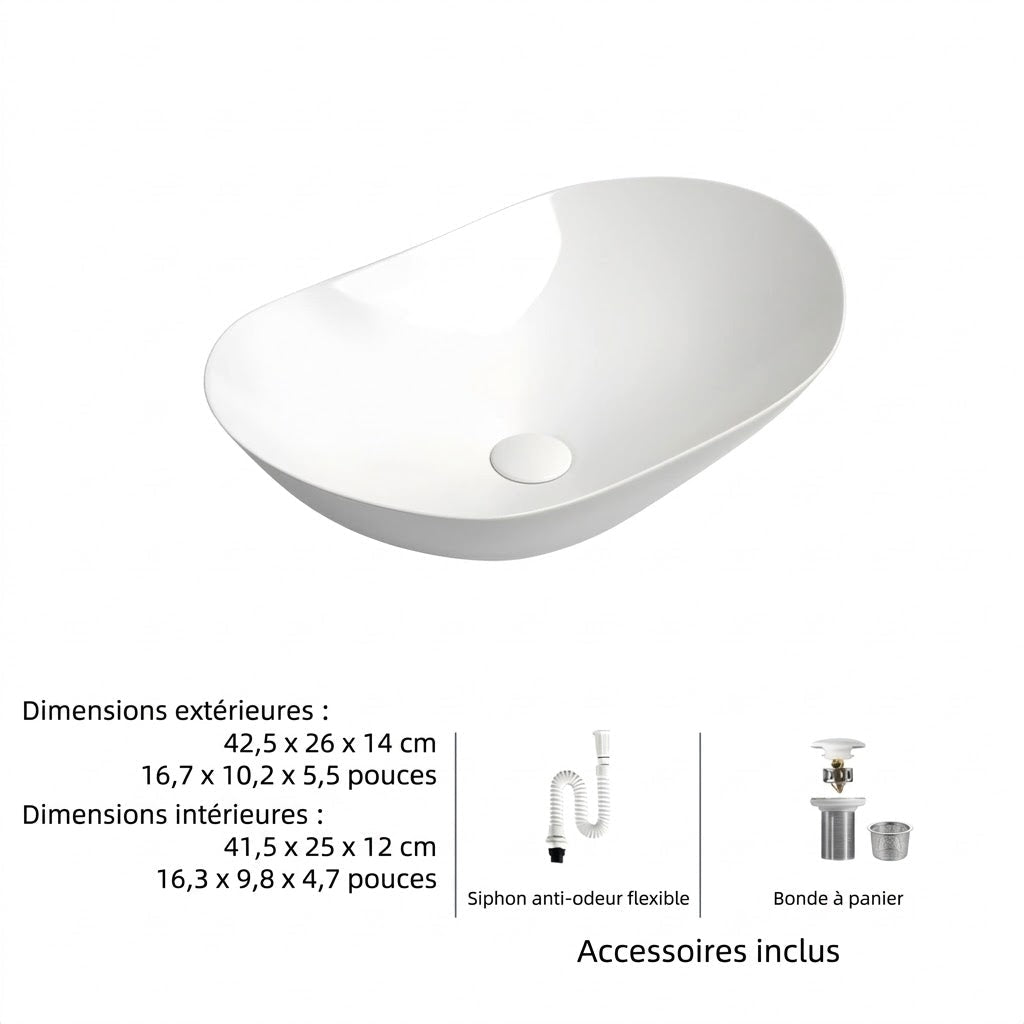 Vasque à Poser Ovale en Céramique Salle de Bain - Gris beige