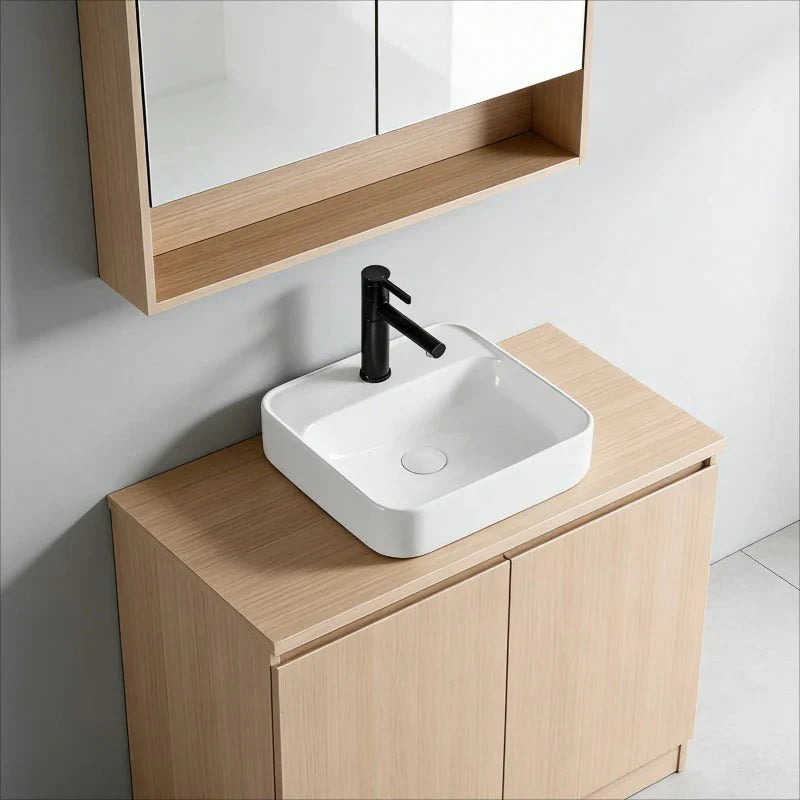 Vasque Bol à Poser en Céramique Blanche Épurée Salle de Bain - Carré