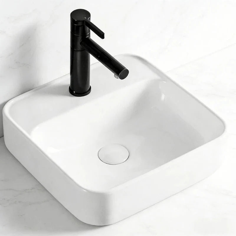Vasque Bol à Poser en Céramique Blanche Épurée Salle de Bain - Carré