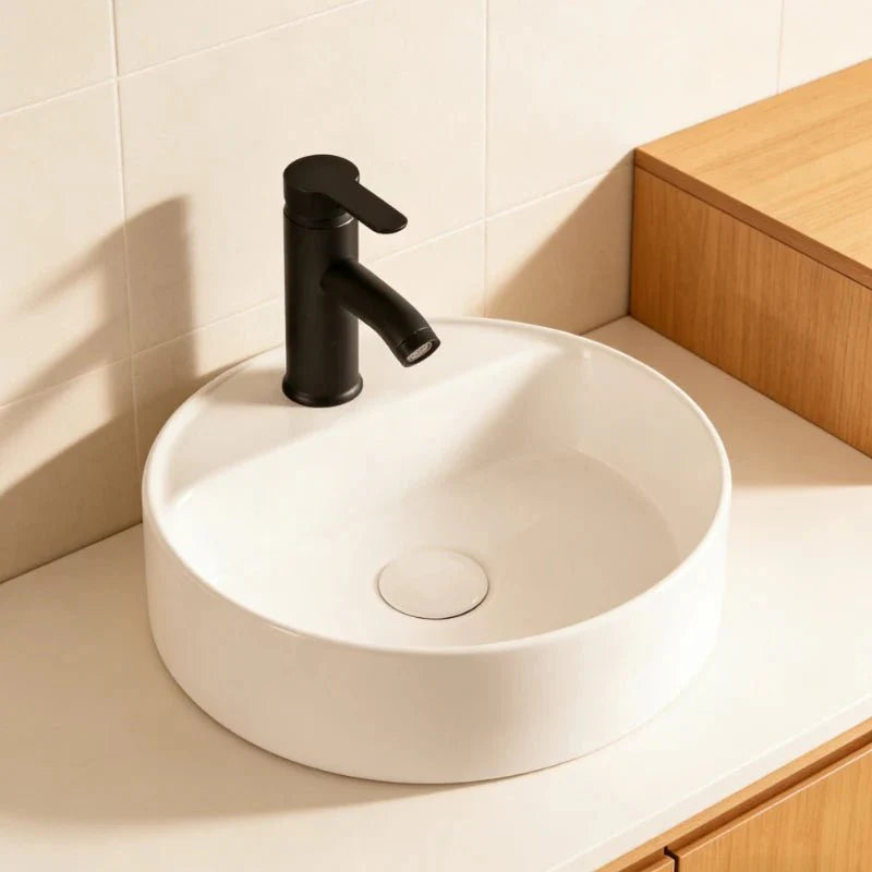 Vasque Bol à Poser en Céramique Blanche Épurée Salle de Bain - Rond