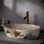 Vasque Salle de Bain Style Vintage - Ovale A motif 47x34x14cm