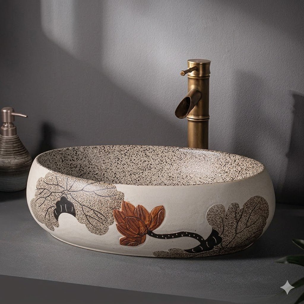 Vasque Salle de Bain Style Vintage - Ovale B motif 48x34x14cm